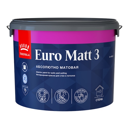 Tikkivala Euro Matt 3 / Тиккевала Евро Мат 3 краска глубокоматовая латексная Tikkivala Euro Matt 3 / Тиккевала Евро Мат 3 краска глубокоматовая латексная