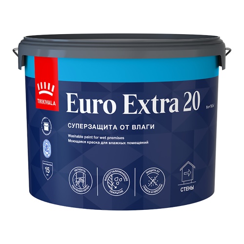 Tikkivala Euro Extra 20 / Тиккурила Евро Экстра 20 полуматовая краска для влажных помещений