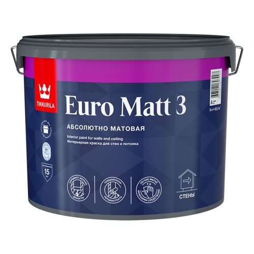 Tikkurila Euro Matt 3 / Тиккурила Евро Мат 3 краска глубокоматовая латексная Tikkurila Euro Matt 3 / Тиккурила Евро Мат 3 краска глубокоматовая латексная